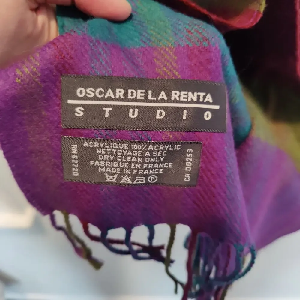 Vintage Oscar de la Renta Studio Multicolor Thick Scarf Shawl Fringe Colorblock